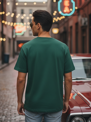 Men's Bottle Green Round Neck Half Sleeve Plain T-shirt