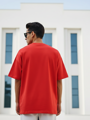 Unisex Red Round Neck Half Sleeve Never Give Up Oversized T-shirt