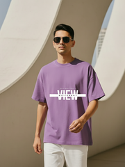 Unisex Purple Round Neck Half Sleeve Different View Oversized T-shirt