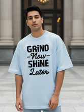 Unisex Shine Later Typography Terry Cotton Baby Blue Oversized T-shirt