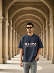 Unisex Navy-Blue Karma Terry Cotton Oversized T-shirt
