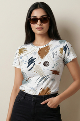 Women’s Minimal Abstract Brushstroke All-Over Print (AOP) T-Shirt