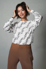 Women's Minimalist Botanical Print Full Sleeve T-shirt