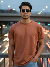 Men's Coffee Brown Round Neck Half Sleeve Plain T-shirt
