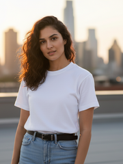 Women's Round Neck Half Sleeve White Plain T-shirt