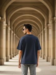 Unisex Navy-Blue Karma Terry Cotton Oversized T-shirt