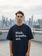 Unisex Navy Blue Think Typography Terry Cotton Oversized T-shirt