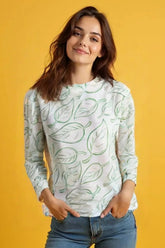 Women's Stylized Leaf Print Full Sleeve T-shirt