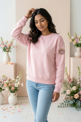 Women's Baby Pink Cottagecore Botanical Script Sweatshirt