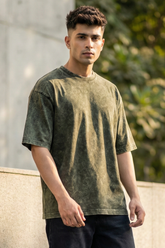 Men's Acid Washed Oversized Olive Green Tee