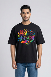 Men's Holi Is Therapy – Classic Oversized Black T-Shirt