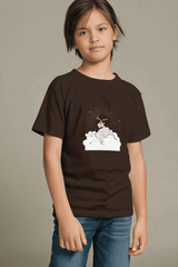Boys Coffee Brown Round Neck Half Sleeve Dreamer T-shirt - Drapelet