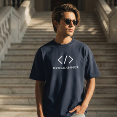 Unisex Navy Blue Programmer Terry Cotton Oversized T-shirt