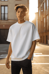 Unisex Plain White Oversized Terry Cotton Half Sleeve T-shirt - Drapelet