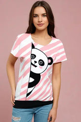Women's White "Panda Peek" Half Sleeve T-Shirt