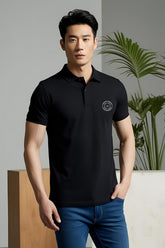 Men's "Drapelet" Stamp Design Black Polo T-shirt