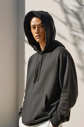 Men's Black Oversized Hooded Plain Sweatshirt