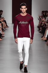 Men's Round Neck Maroon Full Sleeve Authenticity T-shirt
