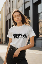 Women's "Drapelet Fashion" Graphic White T-Shirt