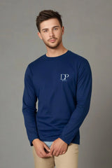 Men's Navy Blue Round Neck Full Sleeve T-shirt