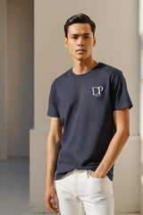 Unisex Round Neck Navy Blue Half Sleeve Premium Supima T-shirt