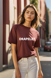 Women's Round Neck Maroon Half Sleeve "Drapelet" T-shirt