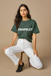 Women's Round Neck Half Sleeve "Drapelet" Bottle Green T-shirt