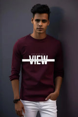 Men's Maroon Round Neck Full Sleeve Different View T-shirt