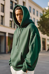 Men's Bottle Green Oversized Hooded Plain Sweatshirt