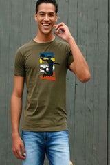 Mens Olive Green Round Neck Half Sleeve Tshirt