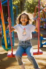 Girls White Round Neck Half Sleeve K-PoP Love T-shirt