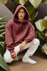 Men's Maroon Oversized Hooded Plain Sweatshirt