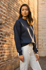 Women's Plain Navy Blue Sweatshirt