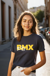 Women's BMX Word & Bike Navy Blue Sleeve T-shirt