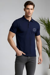 Men's "Drapelet" Stamp Design Navy Blue Polo T-shirt