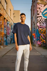 Unisex Navy Blue Oversized Plain T-Shirt