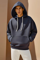 Men's Navy Blue Oversized Hooded Plain Sweatshirt
