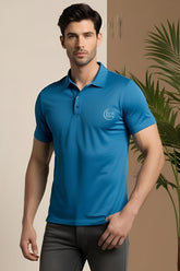 Men's "Rise & Shine" Graphic Petrol Blue Polo T-shirt