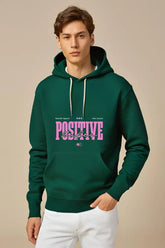 Men's Positive Vibes Bottle Green Hooded Sweatshirt