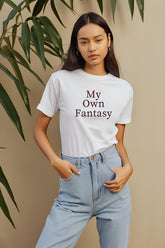 Women's Fantasy Quote White Half Sleeve T-shirt