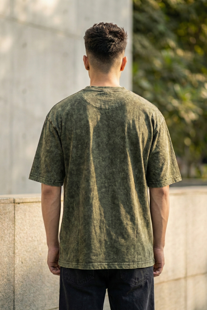 Men's Acid Washed Oversized Olive Green Tee