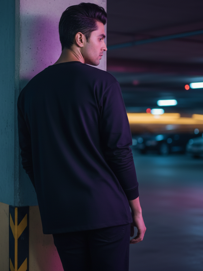 Men's Black Round Neck Full Sleeve Plain T-shirt
