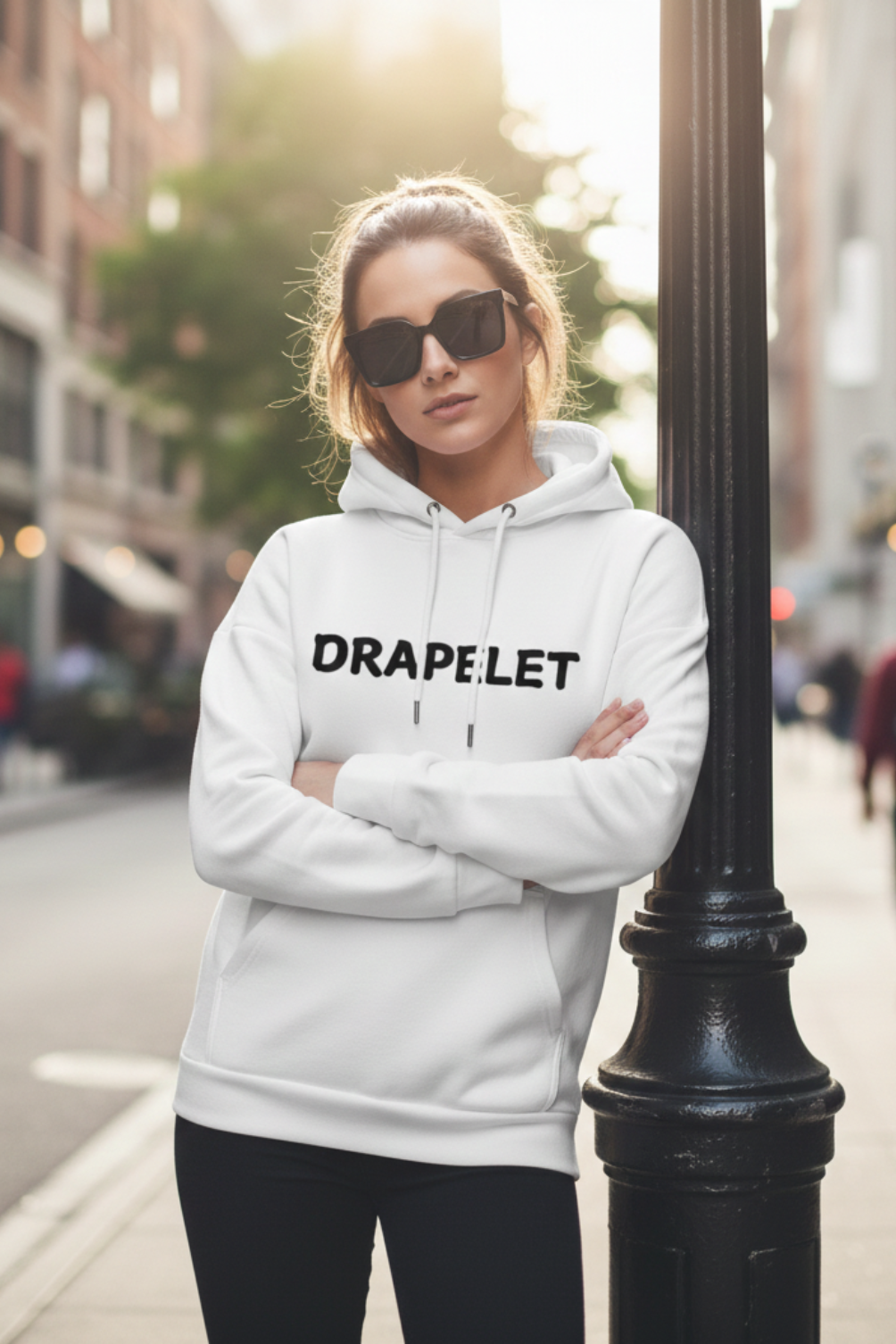 Women's Drapelet White Hooded Sweatshirt