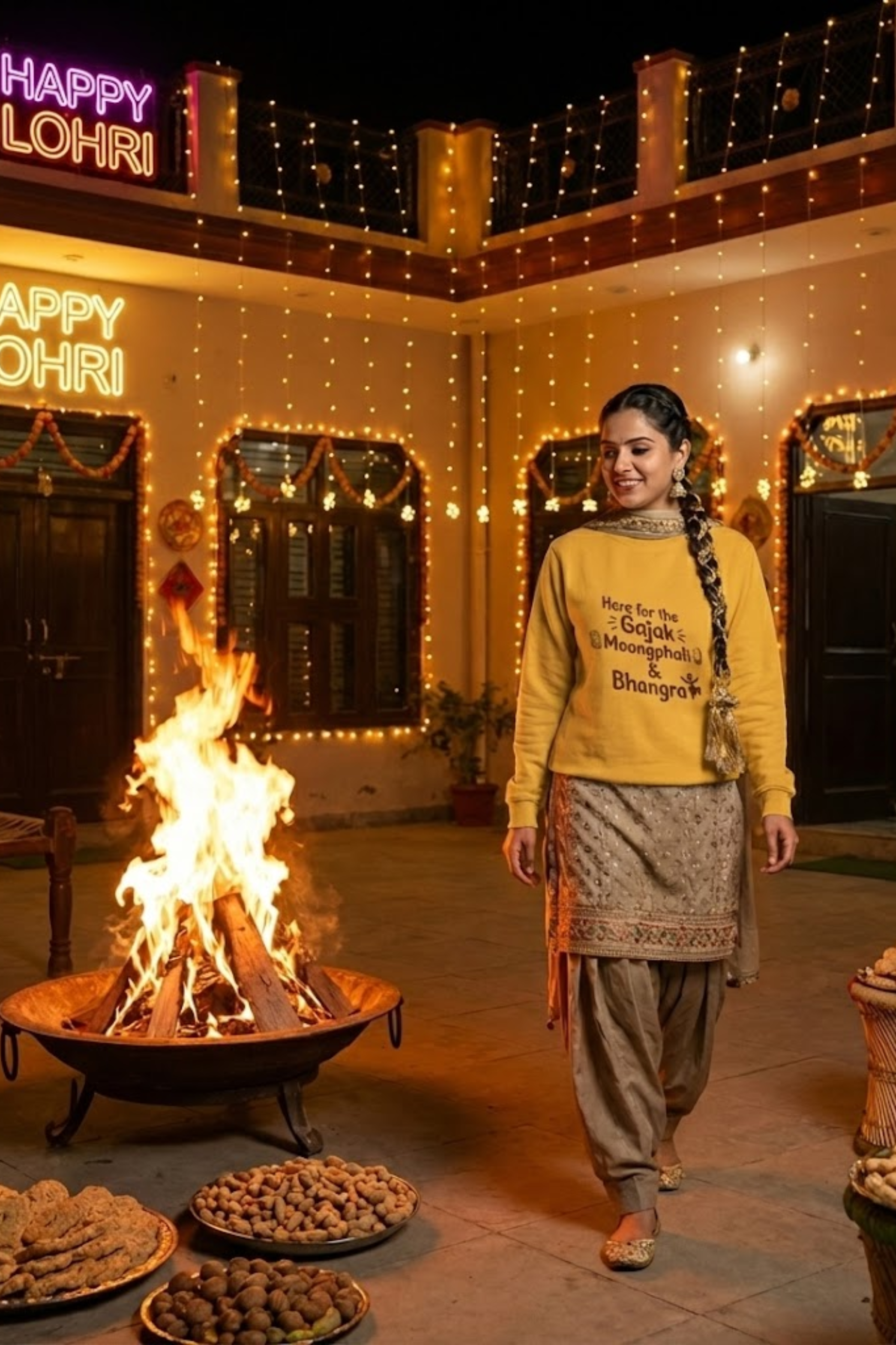 Women's Mustard Yellow Gajak, Moongphali & Bhangra – Cotton Sweatshirt