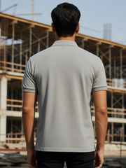 Men's Grey Melange Polo Half Sleeve T-shirt