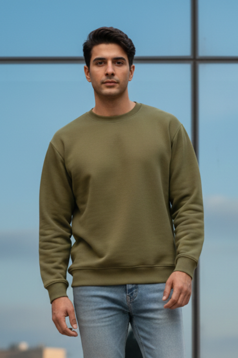 Men's Plain Olive Green Sweatshirt