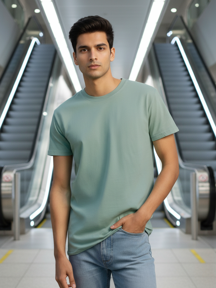 Men's Jade Round Neck Half Sleeve Plain T-shirt