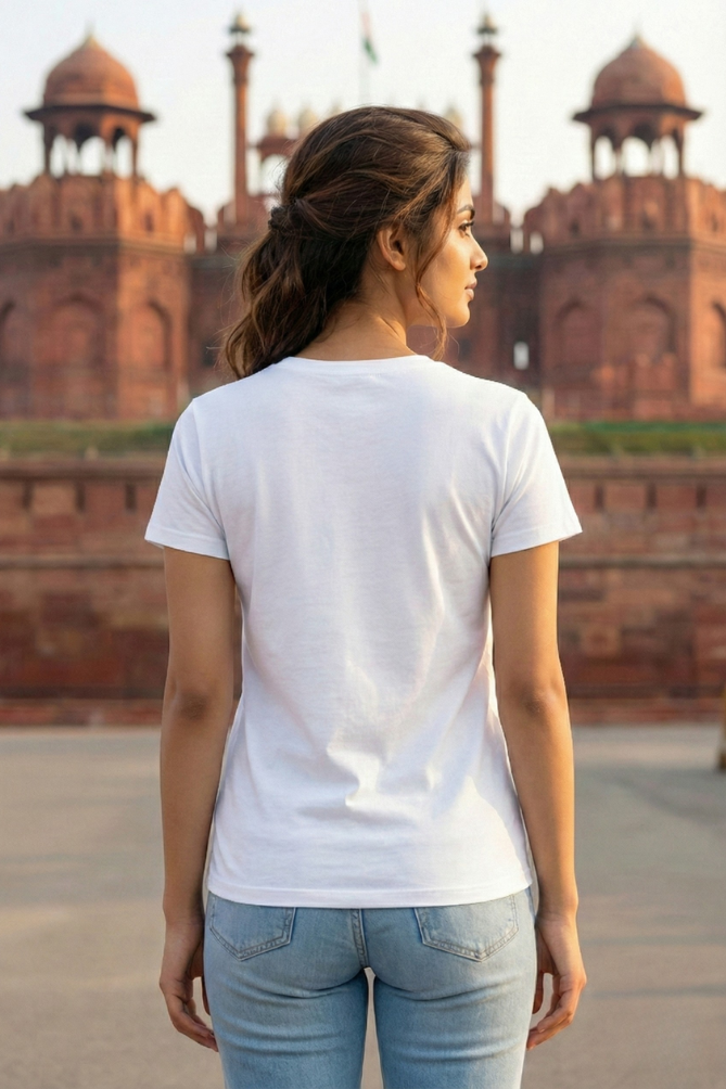 Women's Tricolour Brushstroke with Ashoka Chakra Classic Crew T-Shirt