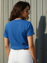 Women's Round Neck Half Sleeve Royal Blue Plain T-shirt
