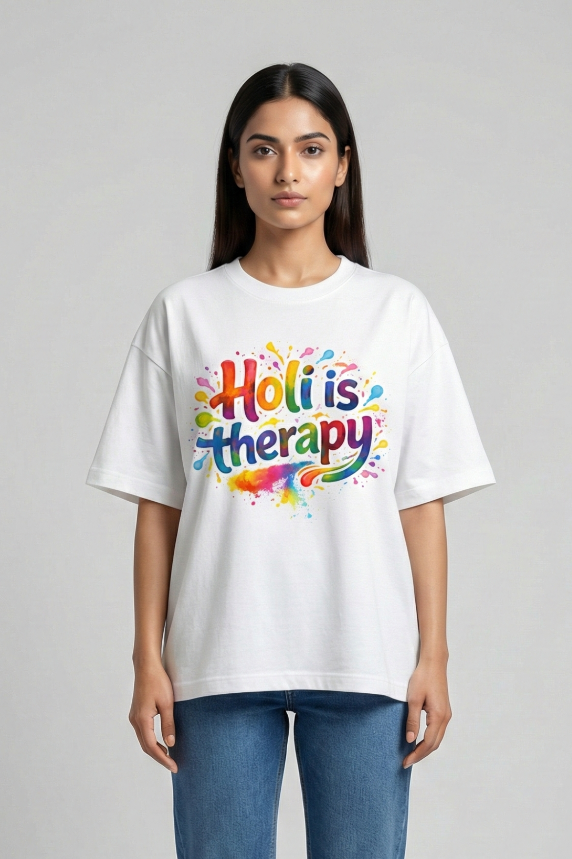 Women's Holi Is Therapy – Classic Oversized White T-Shirt